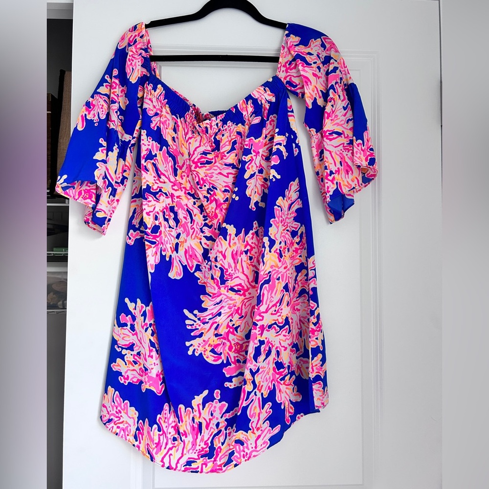 Lilly Pulitzer Silk Sanilla It’s Electric Off The Shoulder Dress
